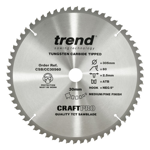Craft saw blade crosscut 305mm x 60 teeth x 30mm  (CSB/CC30560)