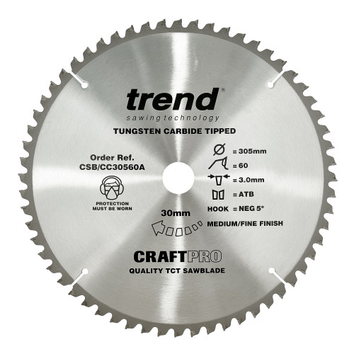 Craft saw blade crosscut 305mm x 60 teeth x 30mm  (CSB/CC30560A)