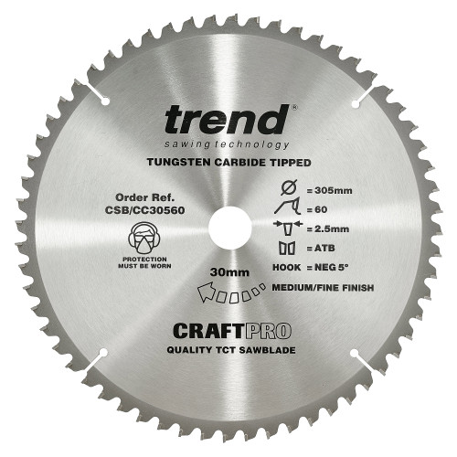 Craft saw blade crosscut 305mm x 60 teeth x 30mm  (CSB/CC30560T)