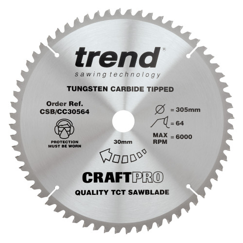 Craft saw blade crosscut 305mm x 64 teeth x 30mm  (CSB/CC30564)