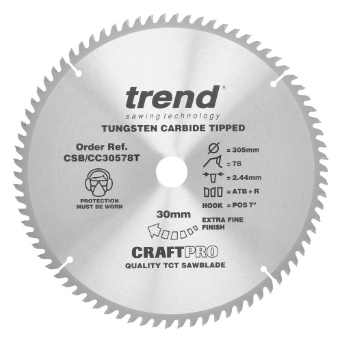 Craft saw blade crosscut 305mm x 78 teeth x 30mm  (CSB/CC30578T)