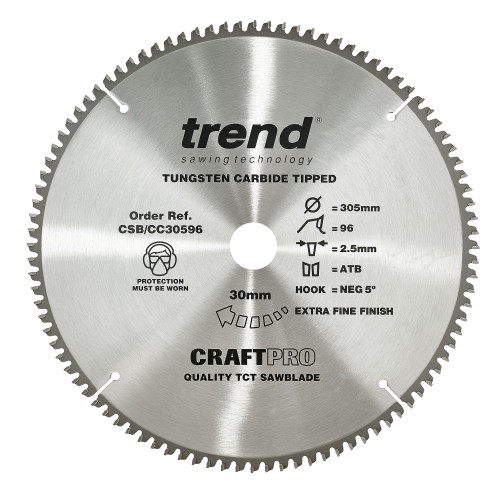 Craft saw blade crosscut 305mm x 96 teeth x 30mm  (CSB/CC30596)