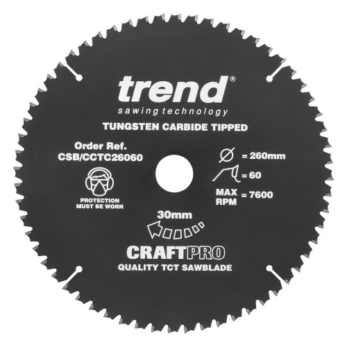 Craft Crosscut Non Slip 260mm x 60 teeth x 30mm  (CSB/CCTC26060)