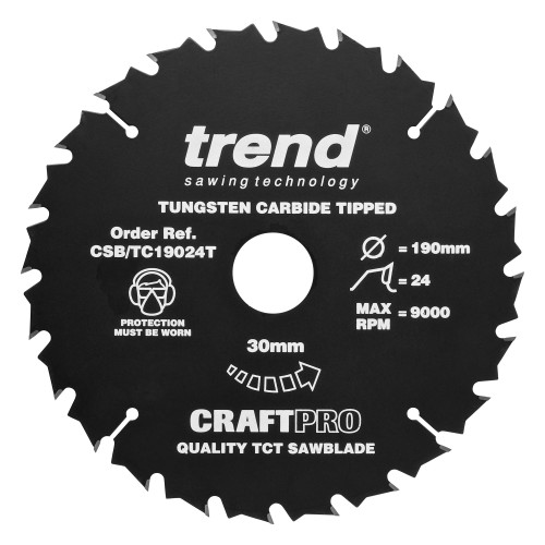 Craft saw blade 190mm x 24 teeth x 30mm thin (CSB/TC19024T)