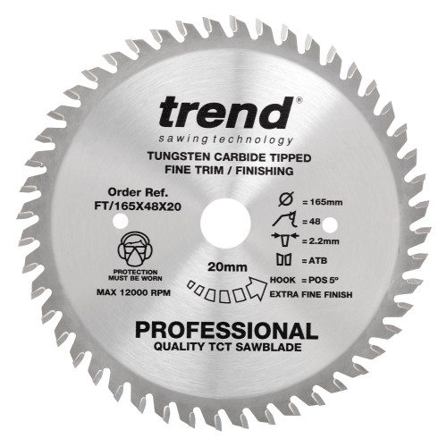 Saw blade fine trim 165mm x 48 teeth x 20mm  (FT/165X48X20)