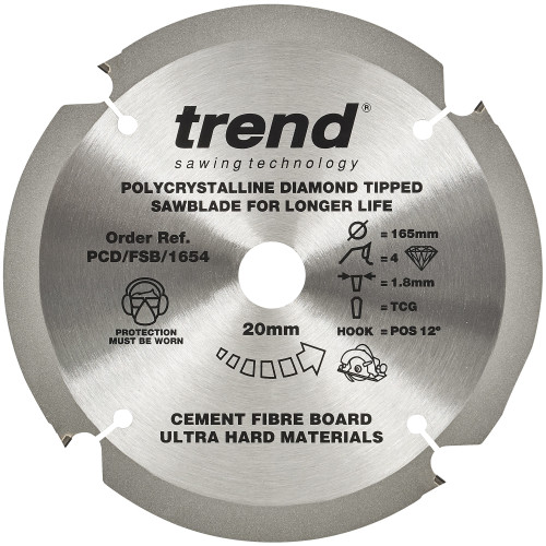 Fibreboard saw blade PCD 165mm x 4T x 20mm  (PCD/FSB/1654)