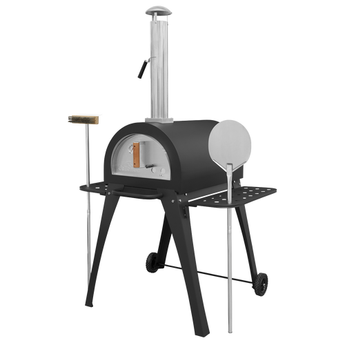 Dellonda Large Outdoor Wood-Fired Pizza Oven & Smoker with Side Shelves & Stand - DG103