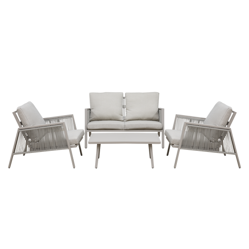 Dellonda Fusion Aluminium 4-Piece Outdoor Sofa, Arm Chairs & Coffee Table Set