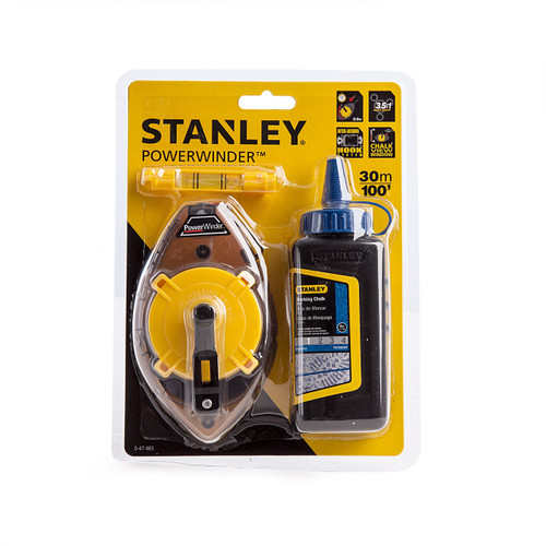 Stanley 0-47-465 PowerWinder Chalk Line, Level & Blue Builders Chalk