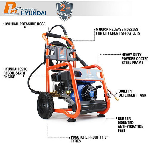 P1 Petrol Pressure Washer 3200psi / 214 bar | Hyundai 7hp 212cc Engine | P3200PWT