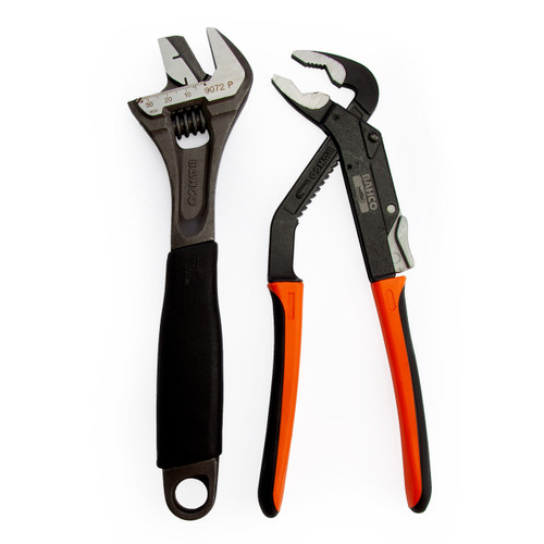 Bahco 9873 Adjustable Wrench and Slip Joint Pliers Plumbers Set - 9072P & 8224