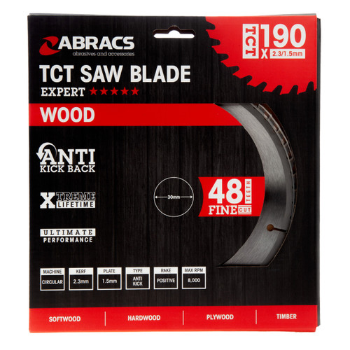 Abracs TCT19048 TCT Circular Saw Blade for Wood 190 x 30mm x 48T