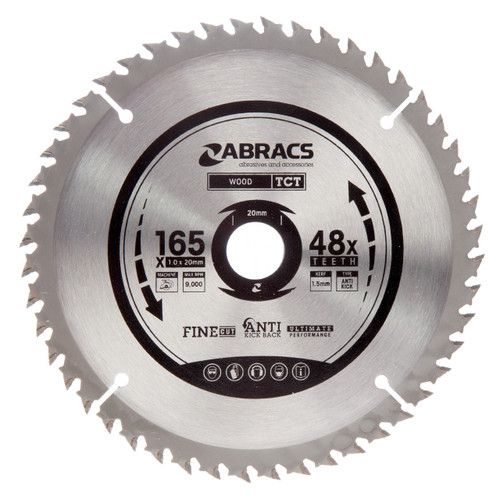 Abracs TCTC16548 TCT Cordless Circular Saw Blade for Wood 165 x 20mm x 48T