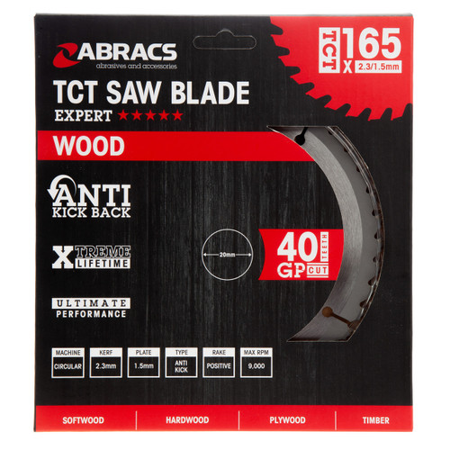 Abracs TCT16540 TCT Circular Saw Blade for Wood 165 x 20mm x 40T