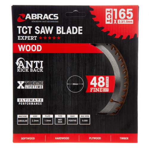 Abracs TCT16548 TCT Circular Saw Blade for Wood 165 x 20mm x 48T