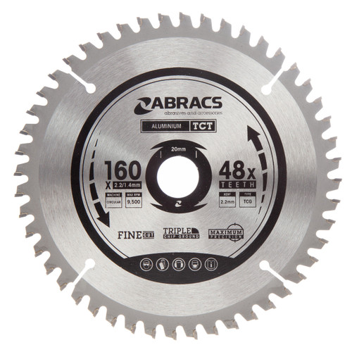 Abracs TCTA16048 TCT Circular Saw Blade for Aluminium 160 x 20mm x 48T