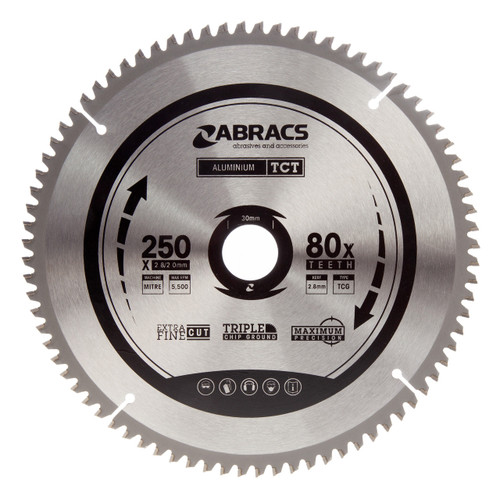 Abracs TCTA25080 TCT Circular Saw Blade for Aluminium 250 x 30mm x 80T