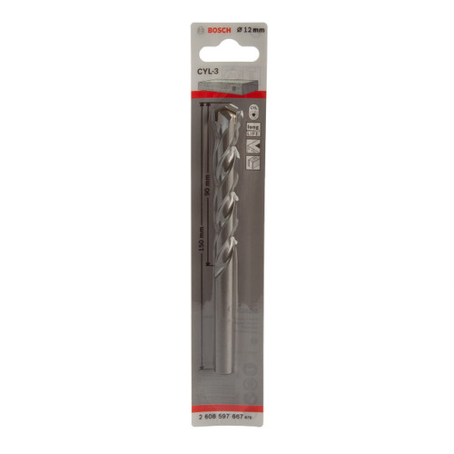 Bosch 2608597667 CYL-3 Silver Percussion Masonry Drill Bit 12 x 90 x 150mm