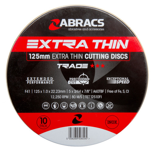Abracs Extra Thin Metal/INOX Cutting Discs 125mm x 1mm (10 Pack)