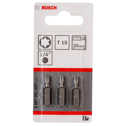 Bosch 2607001607 Extra Hard T15 Screwdriver Bits 25mm (Pack Of 3)