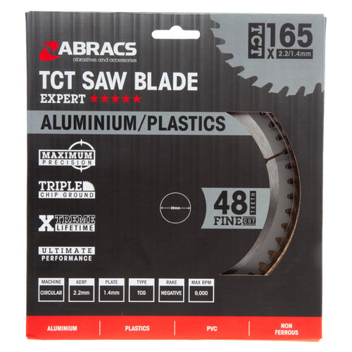 Abracs TCTA16548 TCT Circular Saw Blade for Aluminium 165 x 20mm x 48T