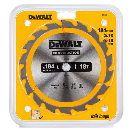 Dewalt DT1938 Construction Circular Saw Blade 185 x 16mm x 18T