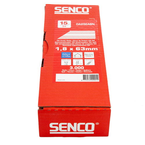 Senco DA25EABN Galvanised Collated DA Finish Nails 15 Gauge 1.8mm x 63mm (3000 in Box)