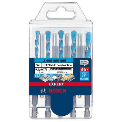 Bosch 2608900586 Expert HEX-9 Multi Construction Drill Bit Set 5.5mm - 8mm (Pack Of 5)