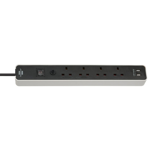 Brennenstuhl 1153243026 Ecolor 4-Gang Extension Lead with 2 x USB Ports 3m (Black & White)