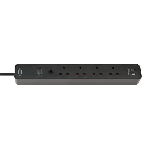 Brennenstuhl 1153243006 Ecolor 4-Gang Extension Lead with 2 x USB Ports 3m (Black)