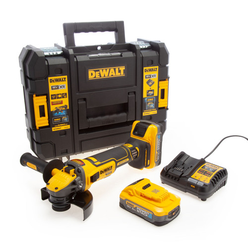 Dewalt DCG409H2T 18V XR 5 inch/125mm Brushless Angle Grinder (2 x 5.0Ah Powerstack Batteries)