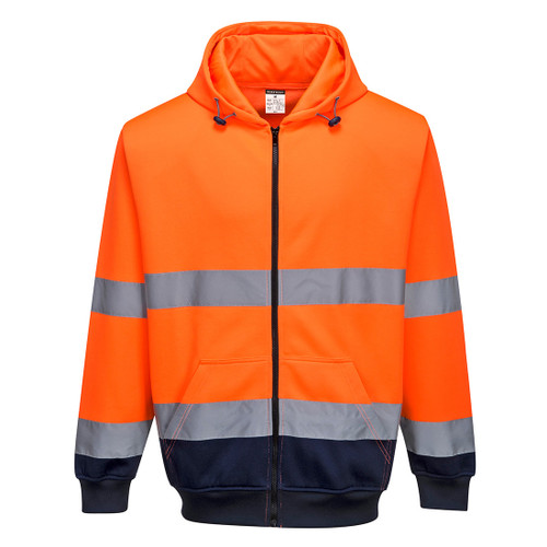 Hi-Vis Contrast Zipped Hoodie (Orange/Navy)