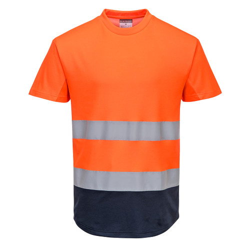 Hi-Vis Contrast Mesh Insert T-Shirt S/S  (Orange/Navy)