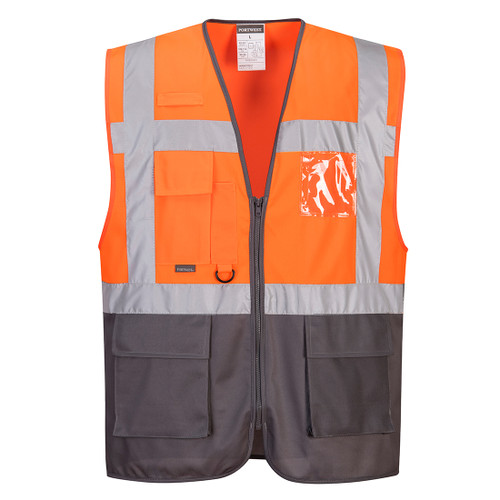 Warsaw Hi-Vis Contrast Executive Vest  (Orange/Grey)