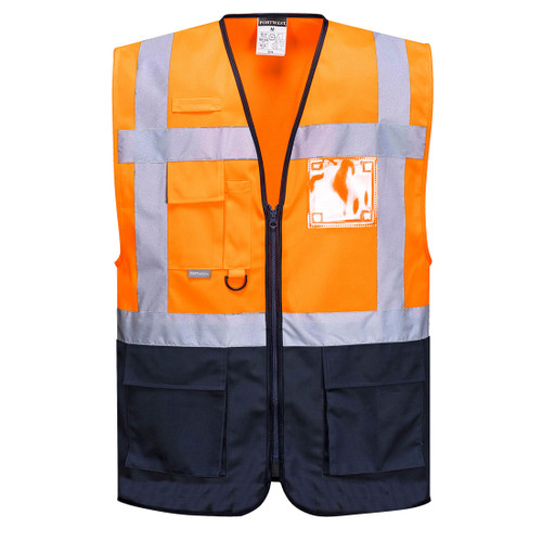 Warsaw Hi-Vis Contrast Executive Vest  (Orange/Navy)