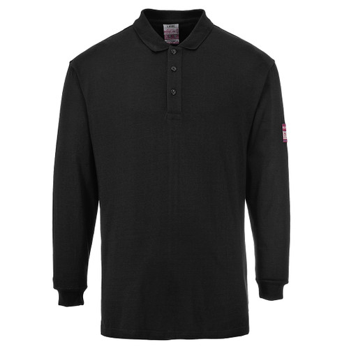 Flame Resistant Anti-Static Long Sleeve Polo Shirt (Black)