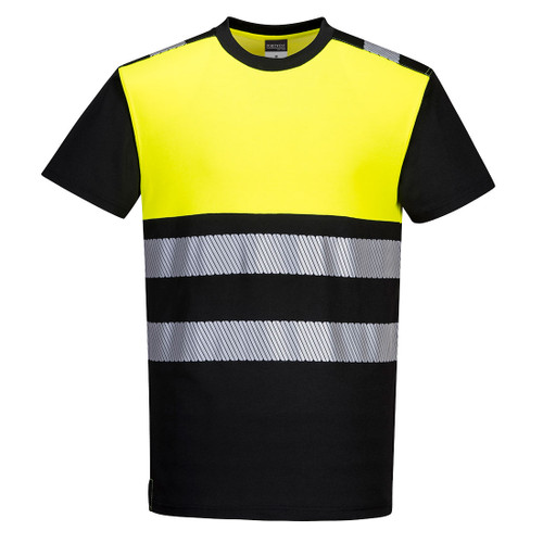 PW3 Hi-Vis Cotton Comfort Class 1 T-Shirt S/S  (Black/Yellow)
