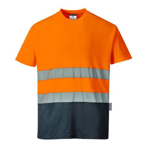 Hi-Vis Cotton Comfort Contrast T-Shirt S/S  (Orange/Navy)