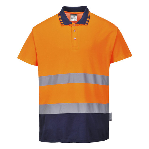 Hi-Vis Cotton Comfort Contrast Polo Shirt S/S  (Orange/Navy)