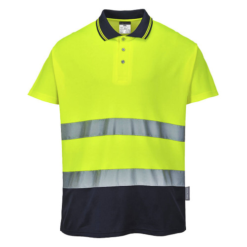 Hi-Vis Cotton Comfort Contrast Polo Shirt S/S  (Yellow/Navy)