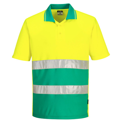 Hi-Vis Lightweight Contrast Polo Shirt S/S  (Yellow/Teal)