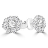 Baguette Diamond Oval Halo Stud Earrings in White Gold (MD210077) Baguette Diamond Oval Halo Stud Earrings in White Gold (MD210077)