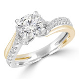 Round Diamond Cathedral White & Yellow Two-row Solitaire with Accents Engagement Ring in Two-Tone Gold (MD230136)