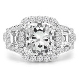 Cushion Diamond Vintage Heart Detail Cushion Halo Three-Stone Engagement Ring in White Gold (MD200155)
