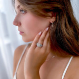 Cushion Diamond Vintage Heart Detail Cushion Halo Three-Stone Engagement Ring in White Gold (MD200155)