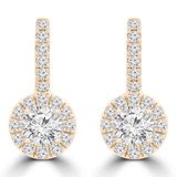 Round Diamond Halo Drop/Dangle Earrings in Yellow Gold (MD220350)
