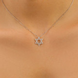 Round Diamond Star of David Symbolic Pendant Necklace in White Gold (MD250362)