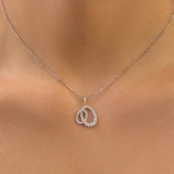 Round Diamond Double Oval Other Pendant Necklace in White Gold (MD250363)
