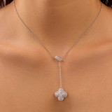 Round Diamond Y-Chain Floral Double Halo Cluster Clover with Oval Link Necklace in White Gold (MD250348) Round Diamond Y-Chain Floral Double Halo Cluster Clover with Oval Link Necklace in White Gold (MD250348)