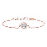 Round Lab Created Diamond  Bezel Set Solitaire Chain Bracelet in Rose Gold (MD250327)